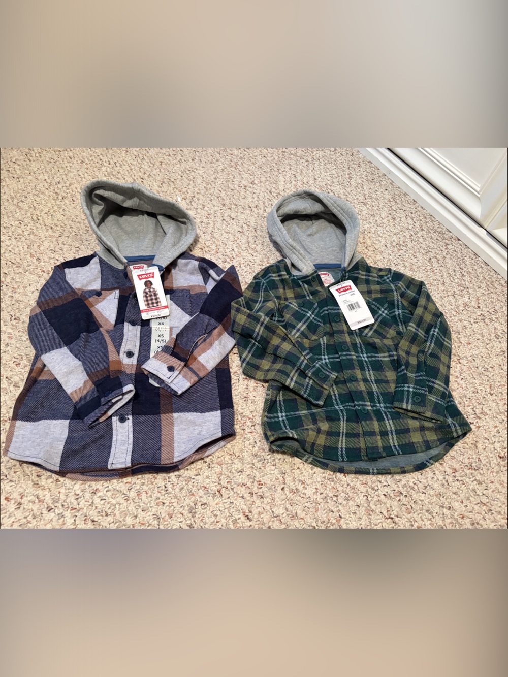 Levi's Kids Plaid Button-Down Hooded Shirt - Blue, Brown & Green